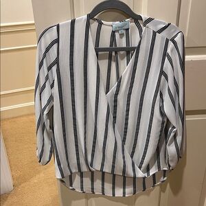 Veronica M Navy and White Striped Blouse